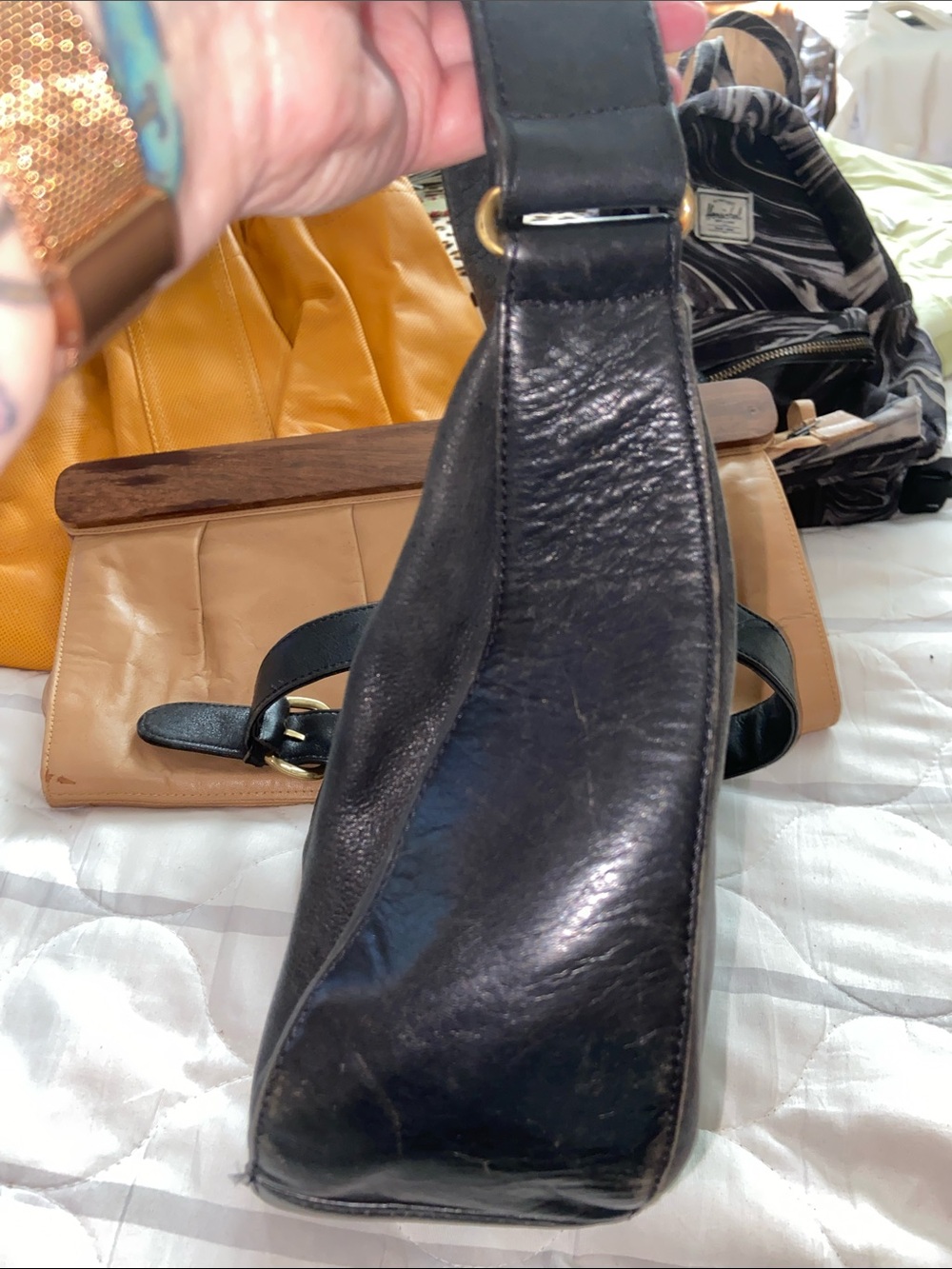 VTG BLACK LEATHER FOSSIL PURSE Minimalist Shoulder Bag - Picture 4 of 13